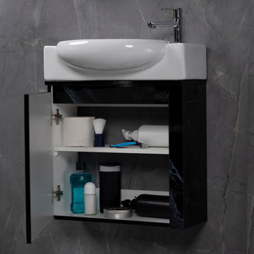 Washbasin And Mirror Combo - Glossy Marble Black (Slim Series)
