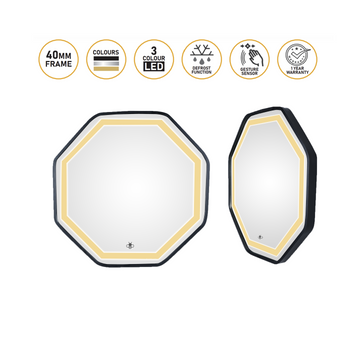Octagon LED Mirror - Metallic Frame Series in 20" x 20" and 24" x 24" Size
