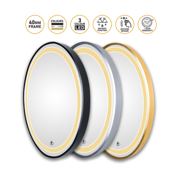 Sensor LED Mirror Metallic 40mm Frame Series - Round - Available in 20