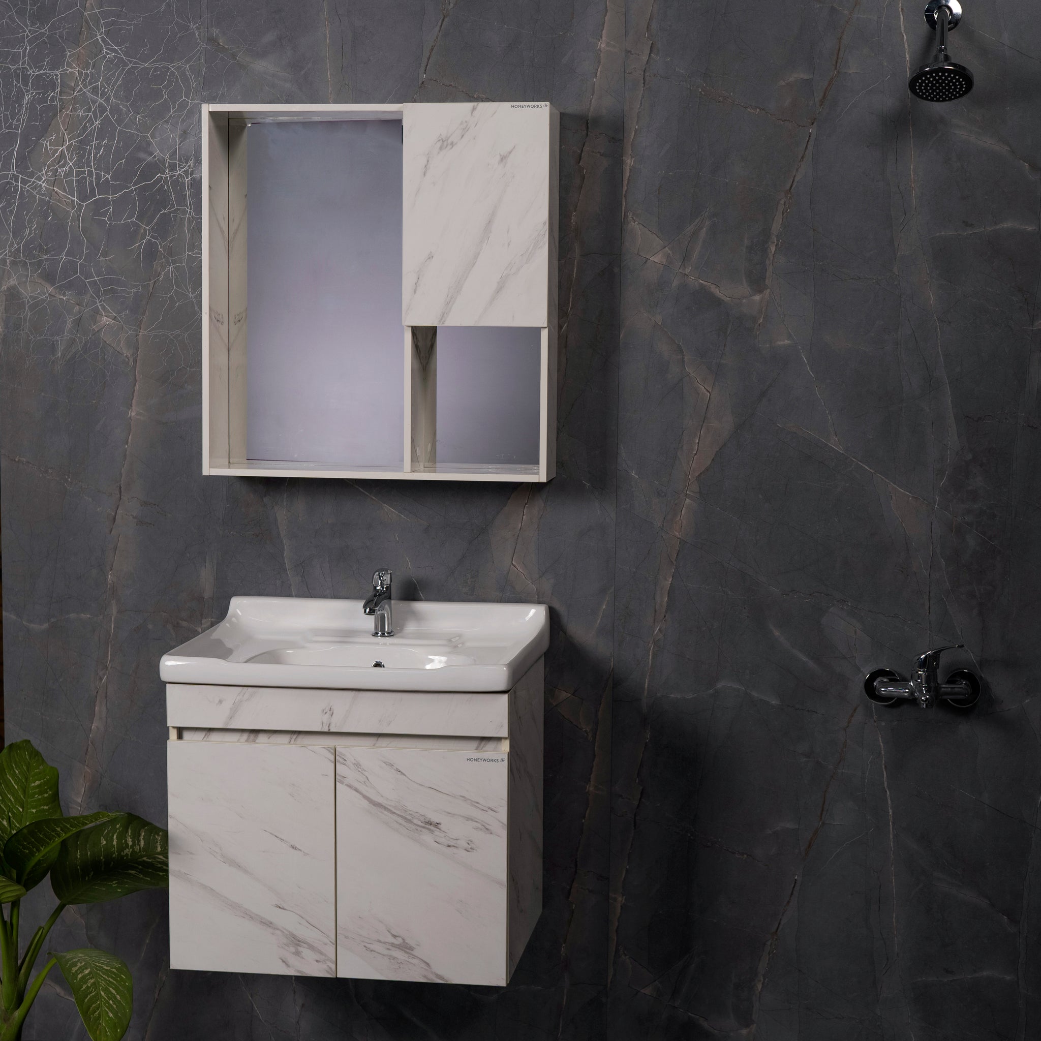 Shop Compact Marble White Vanity Adds Luxury to Your Space 24'' | HomeFitt