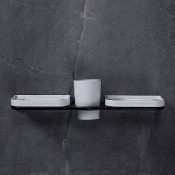 Double Soap Holder With Glass Black & White Edition